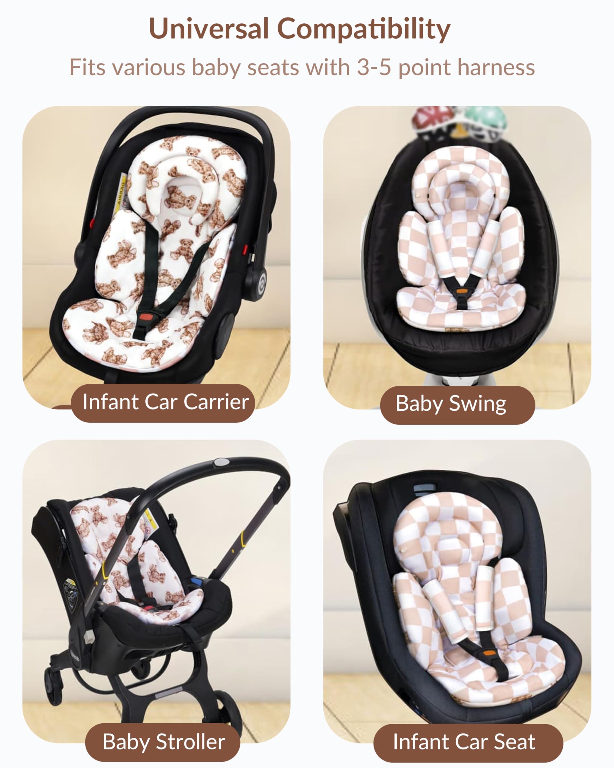 TinlyFinly Inserto de asiento de coche para bebé con cojín adicional para bebés prematuros a niños pequeños, soporte reversible para asiento de coche recién nacido, se adapta a cochecito, columpio de