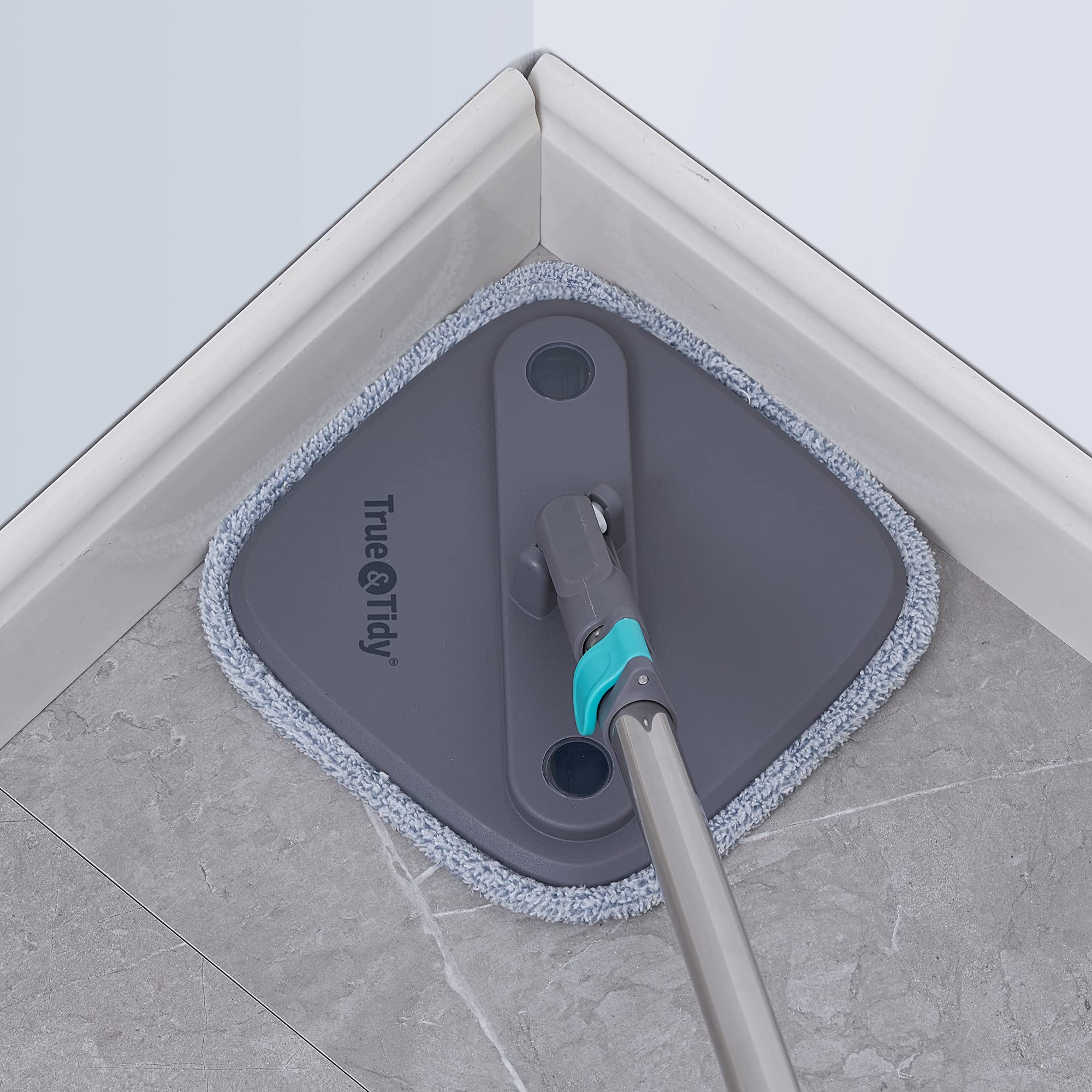 Trapeador giratorio y cubo con compartimentos separados para agua limpia y sucia, nueva versión mejorada 2025 con cepillo lateral y mango autónomo, fregona cuadrada inteligente con 2 almohadillas de