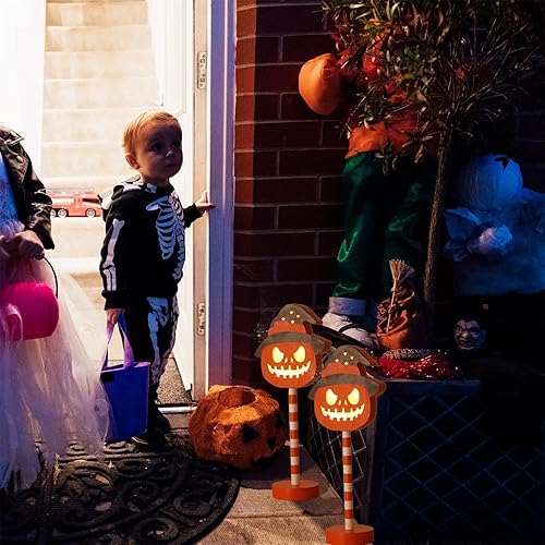 Miniatura 3 de Decoraciones de Halloween, 2 lámparas de calabaza iluminadas, para interiores y exteriores, luces decorativas de calabaza iluminadas, funciona con