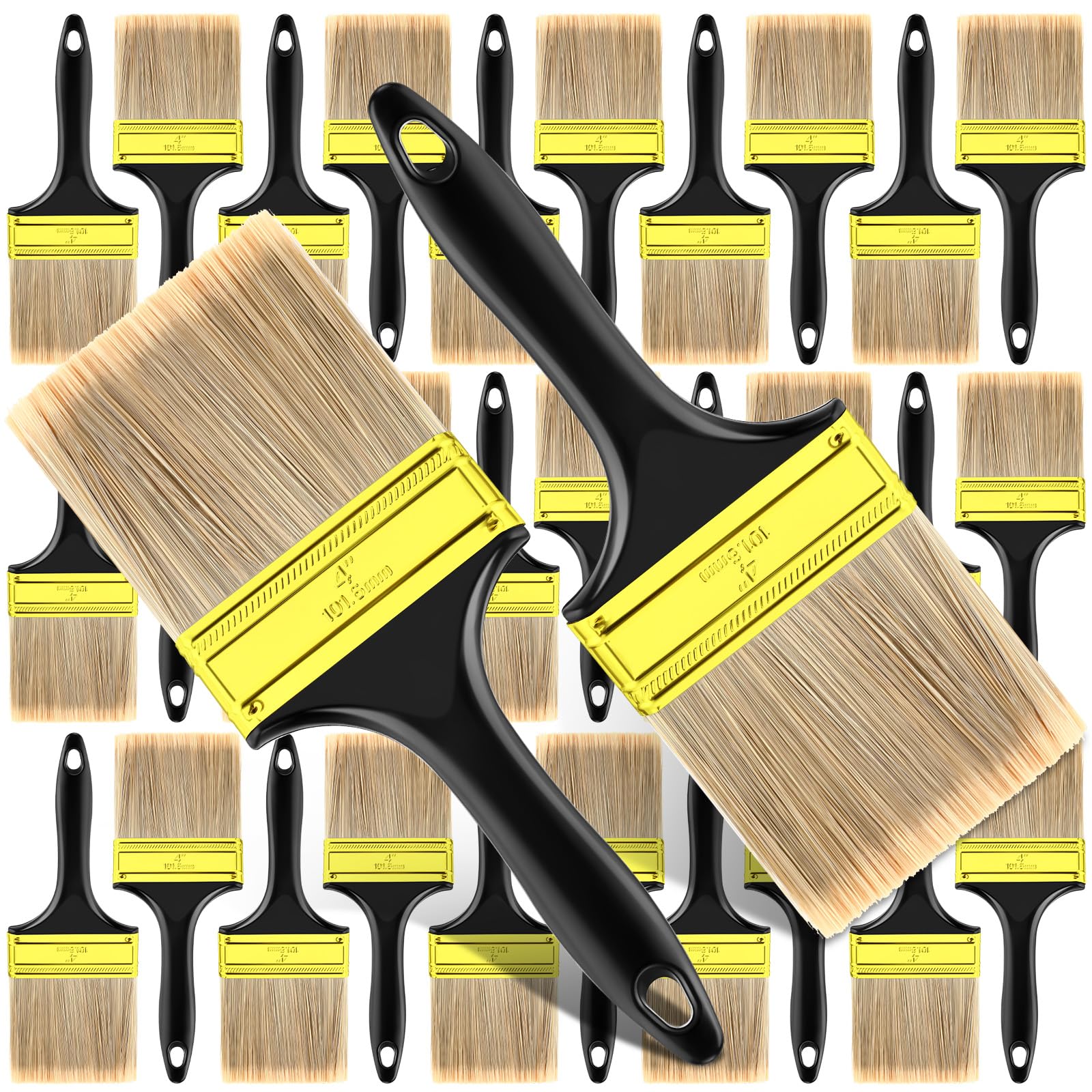 Teenyyou 32 pinceles de pintura de 4 pulgadas, pinceles planos a granel con asas de plástico tratado, herramientas de pintura profesionales para manchas de pintura, cubierta, puerta, muebles, hogar