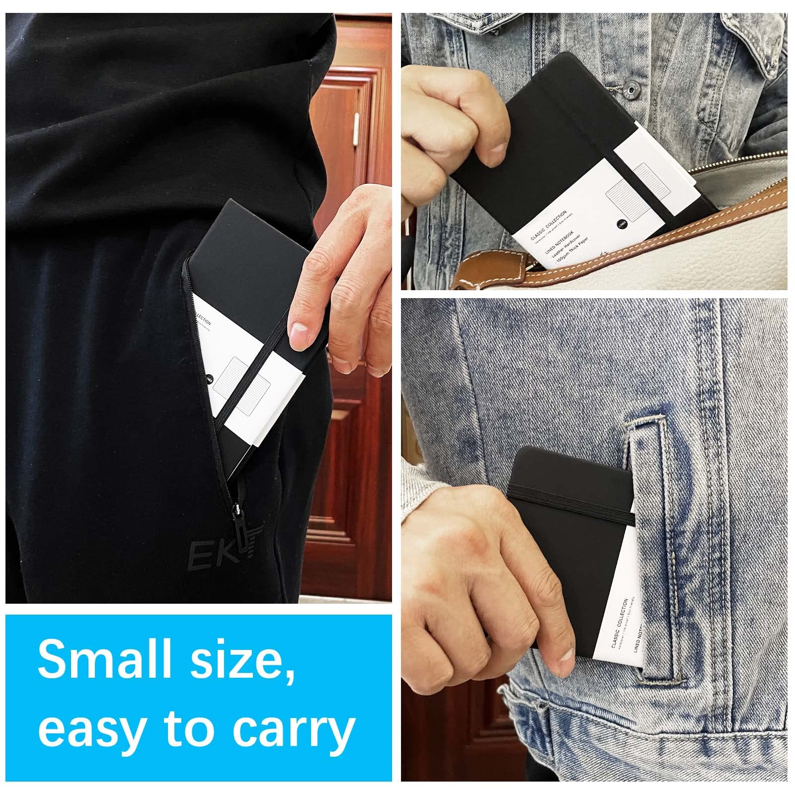 Coopay Confezione da 12 quaderni tascabili per diario piccolo blocco note con copertina rigida in similpelle per ufficio, casa, scuola, azienda, 3,5 x 14 cm, carta spessa 100 GSM, 160 pagine (nero)
