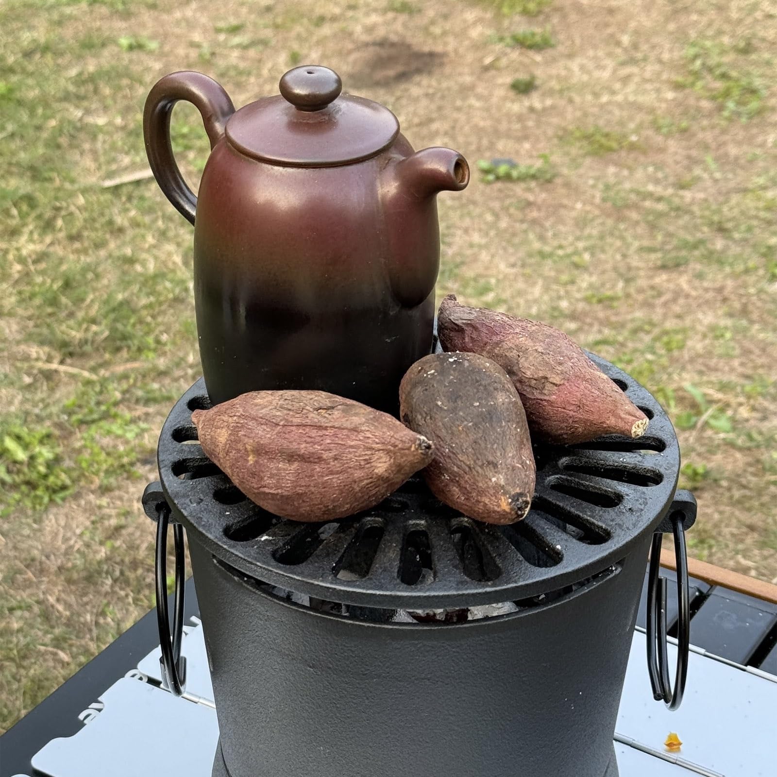 Stufa a Legna in Ghisa Piccola con Teglia Stufa a Legna Portatile da Campeggio Adatto per Barbecue All'aperto