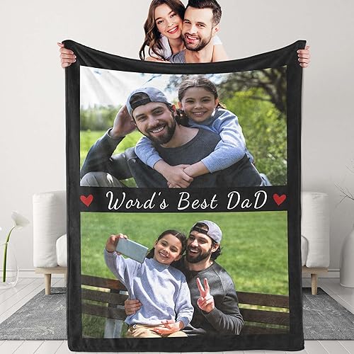 Miniatura 8 de DIYKST Manta personalizada para el día del padre con collage de fotos, manta personalizada con fotos para papáabueloregalos de hija o hijo, manta