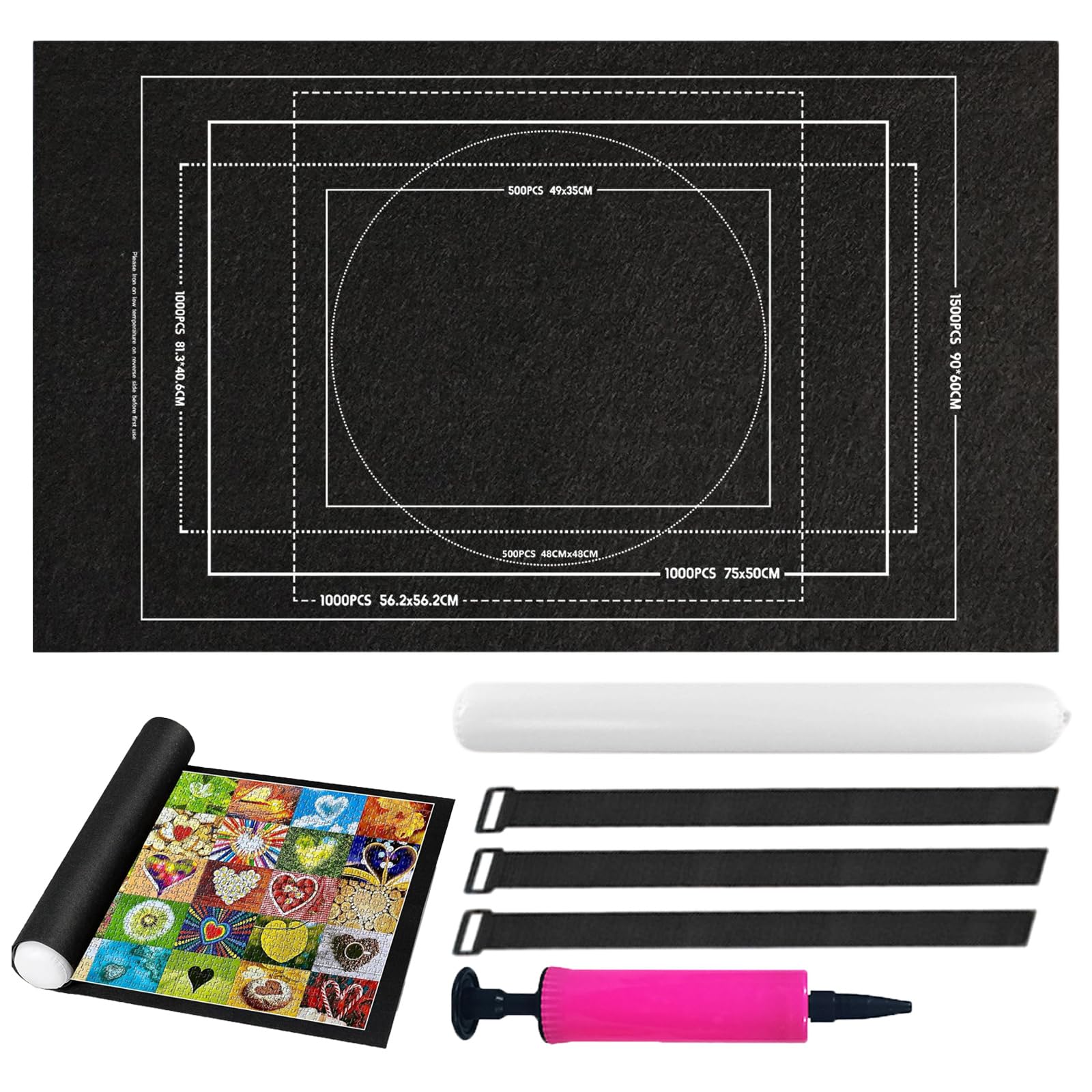 Tapete Puzzle, Fieltro Tapete Puzzle para 1500 Piezas, Plegable Alfombra Puzzles con Bomba Inflable, Estera de Rompecabezas Portátil, Antideslizante Puzzles para Almacenar Rompecabezas