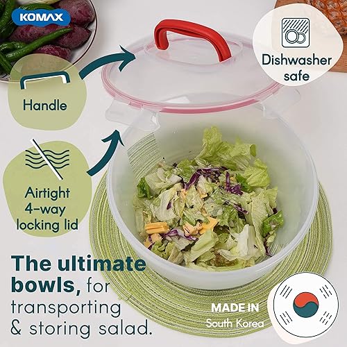 Miniatura 5 de Komax Biokips - Juego de 2 cuencos grandes para ensalada con tapas, recipientes herméticos de plástico de 4.2 cuartos de galón, ensaladera sin BPA