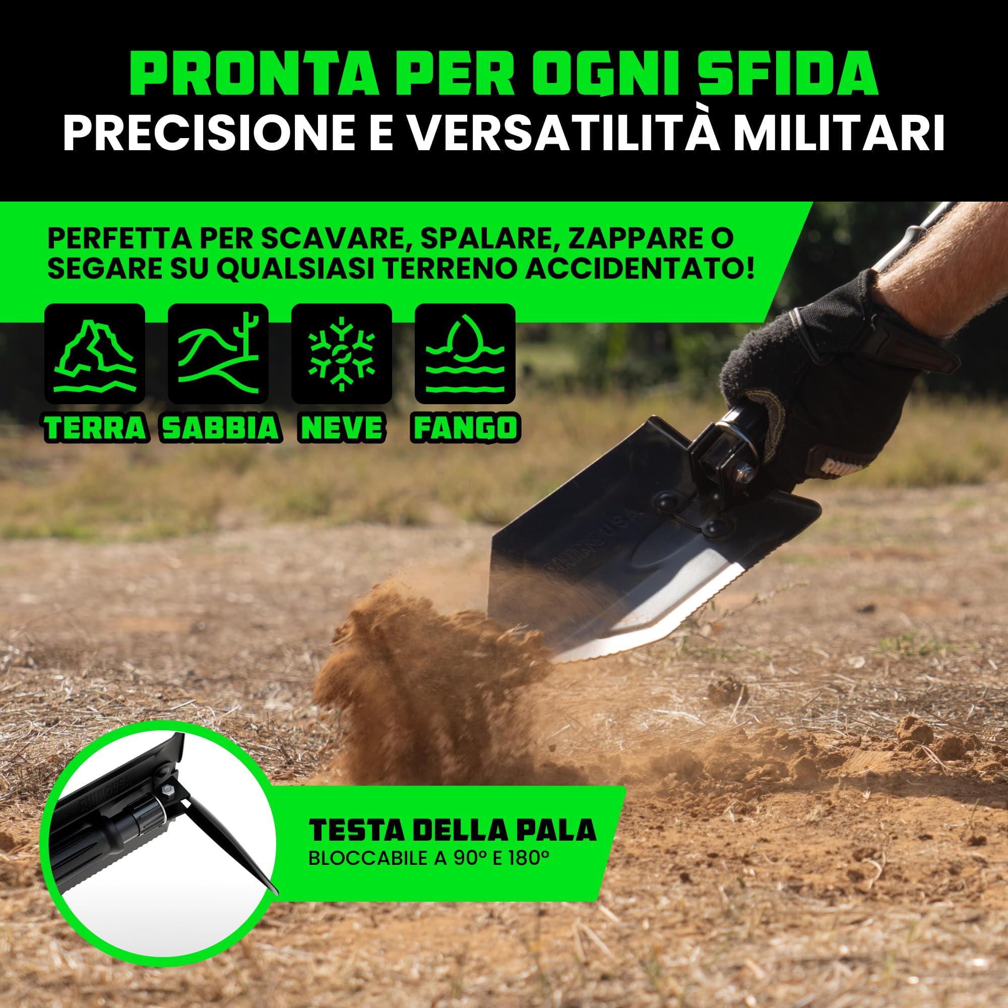 RHINO USA Pala di sopravvivenza pieghevole