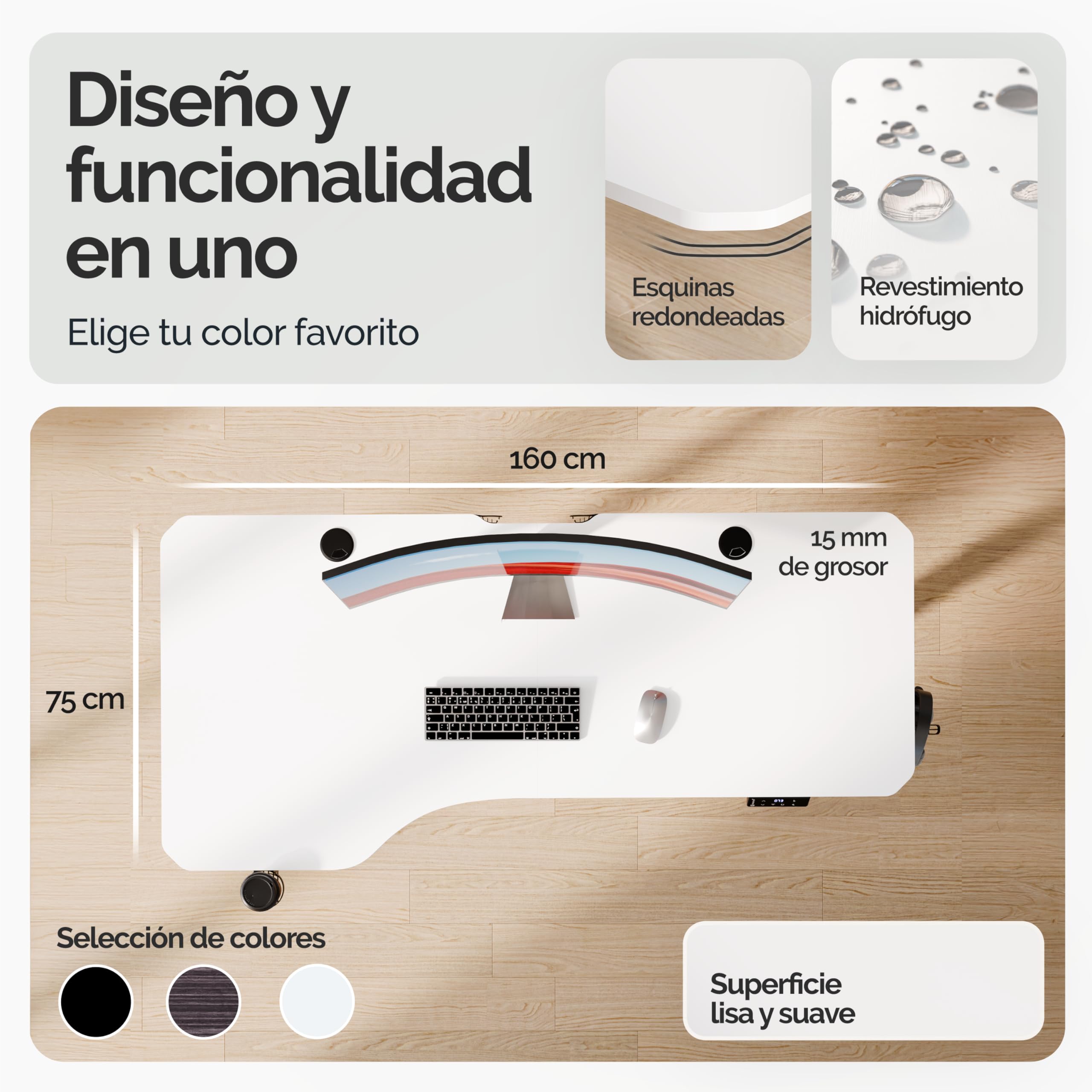 CASARIA® Escritorio Ajustable en Altura Acero Función Memoria 160x75cm Pantalla LCD Mesa Gaming Ergonómica Oficina