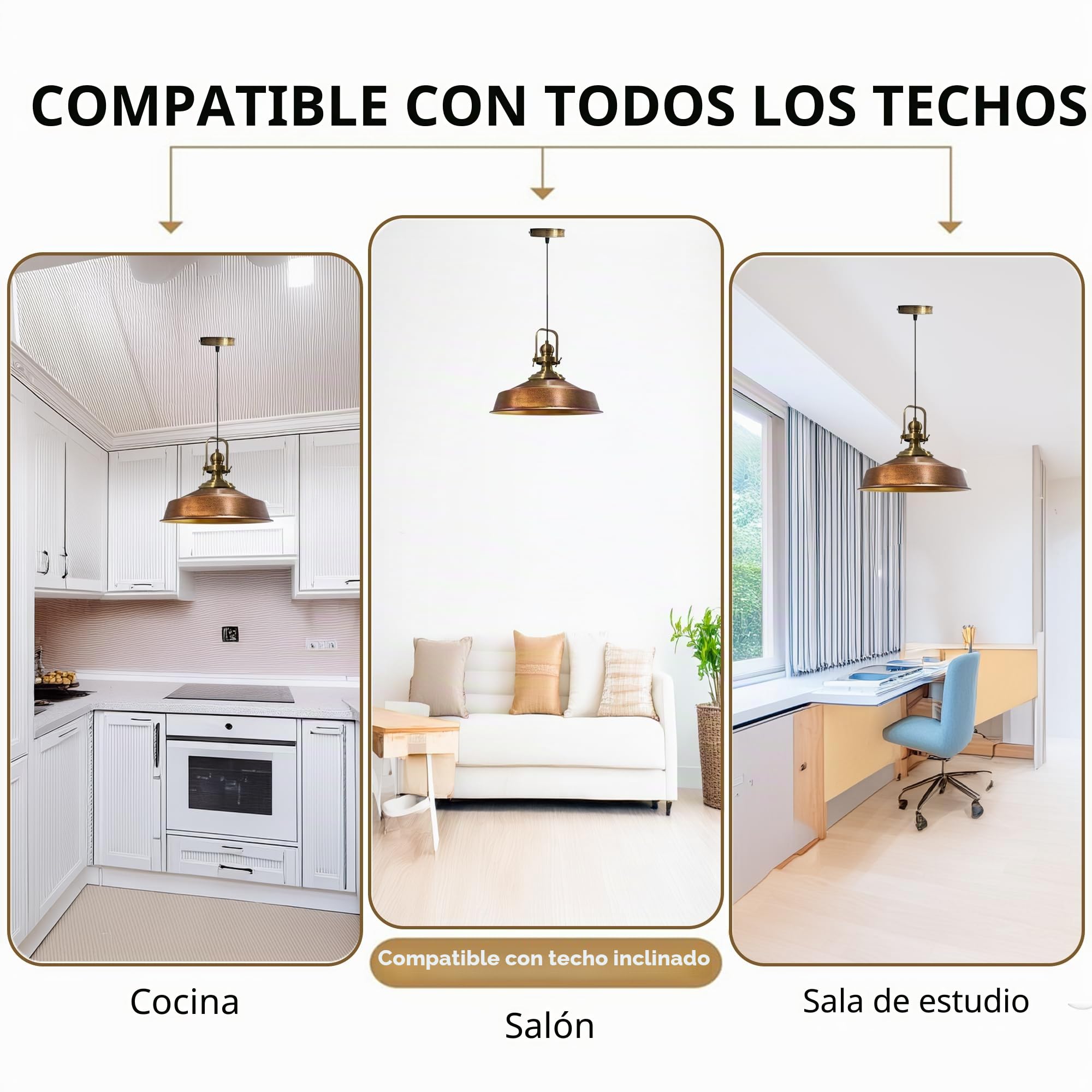 bamyum Asletl Antiguo Lampara Techo Colgante Metal 40 cm, Lamparas Cocina, Lampara Techo Dormitorio E27 Comedo, Salon, Lamparas Mesa Comedor para Niños y Adultas, Lámpara Colgante Tono Cobre