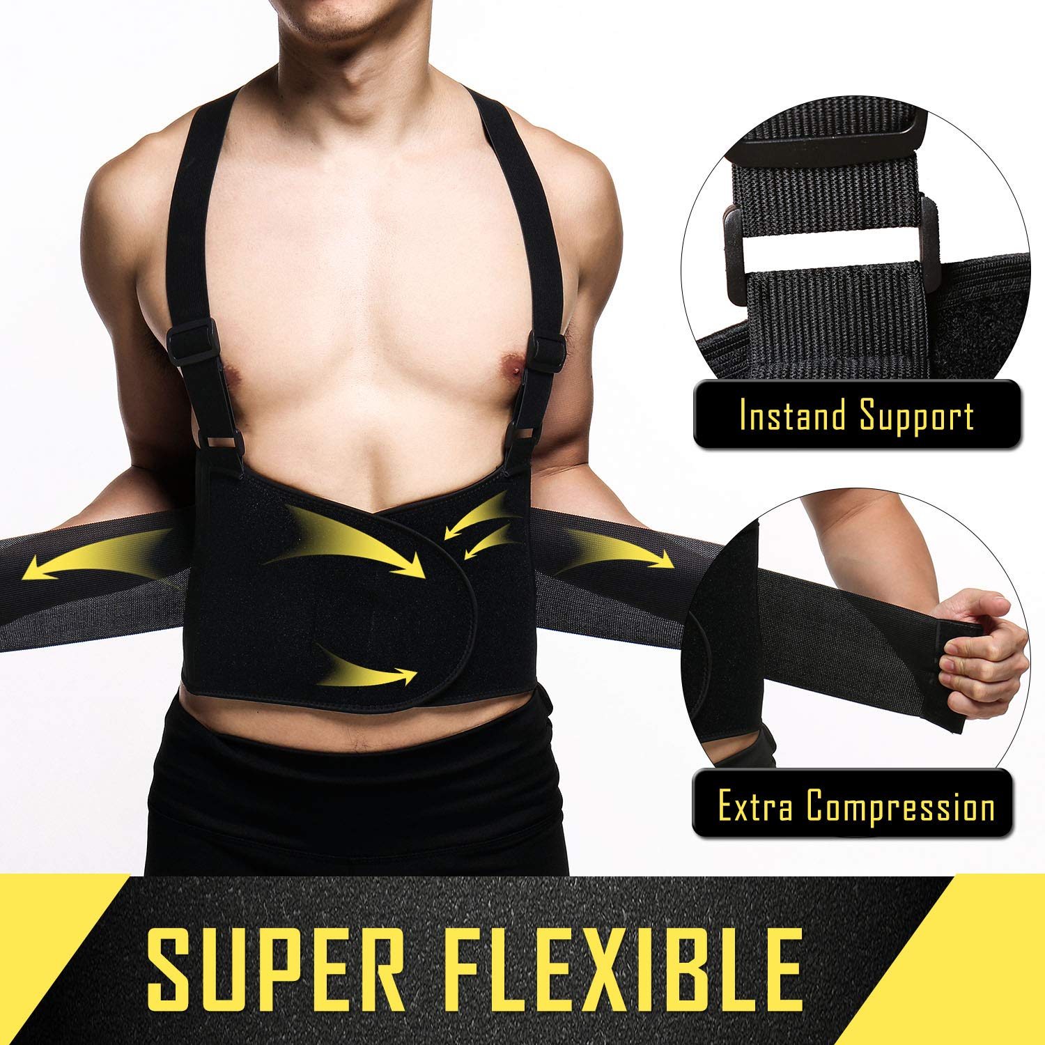 CFR Back Brace Working Support with Suspenders Adjustable Straps Belt Lower Waist Therapy Pain Relief for Heavy Lifting,Large