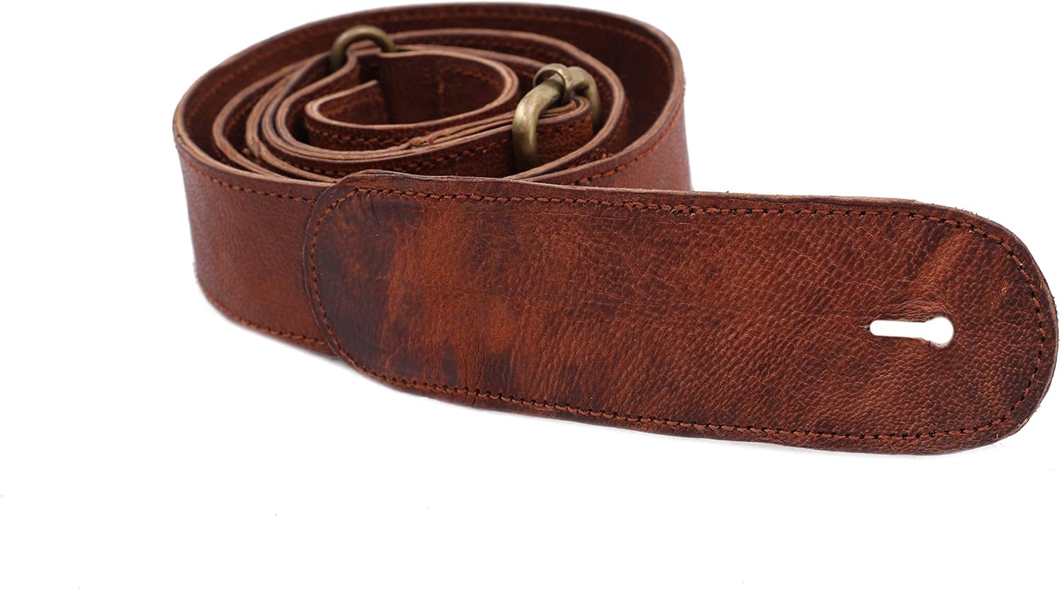 Genuine Leather Adjustable Mandolin,Ukulele Strap Belt, Soft Feel Comfortable Grip Slim Design - Brown - 1.40" inch Wide