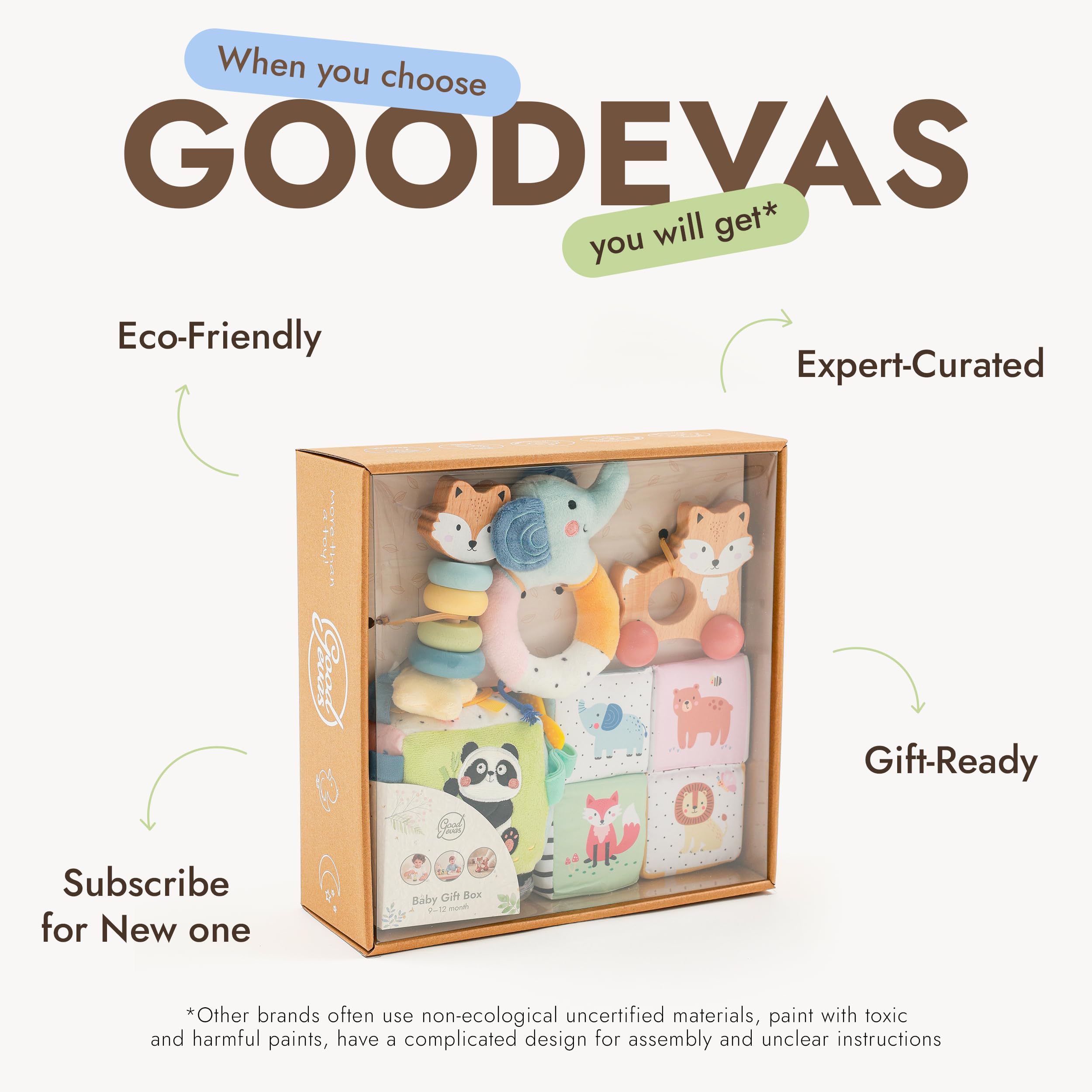 Goodevas Caja de regalo para bebé de 9 a 12 meses, regalo de primer cumpleaños para niños y niñas, juego de regalo inspirado en Montessori