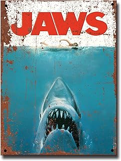 Jaws Film Rustic Metal Tin Sign Vintage Style Movie Picture Poster Merchandise for Cinema Room ideas or Funny Bathroom Hot...