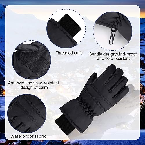 Miniatura 4 de 2 pares de guantes de esquí para niños, impermeables, guantes de invierno cálidos, guantes de nieve para niños