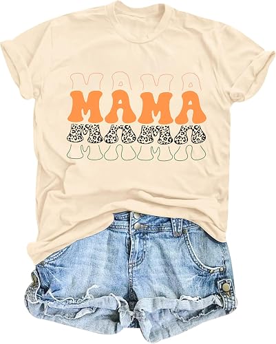 Eatbook Mama Shirts for Women Mama Letter Tees Mother's Day Mom Gifts Tops | Mama Letter Graphic Tee,Funny Mom Shirts In My Mom Era,Vintage Bow Love Print Mothers Short Sleeve Gift Casual T-Shirt