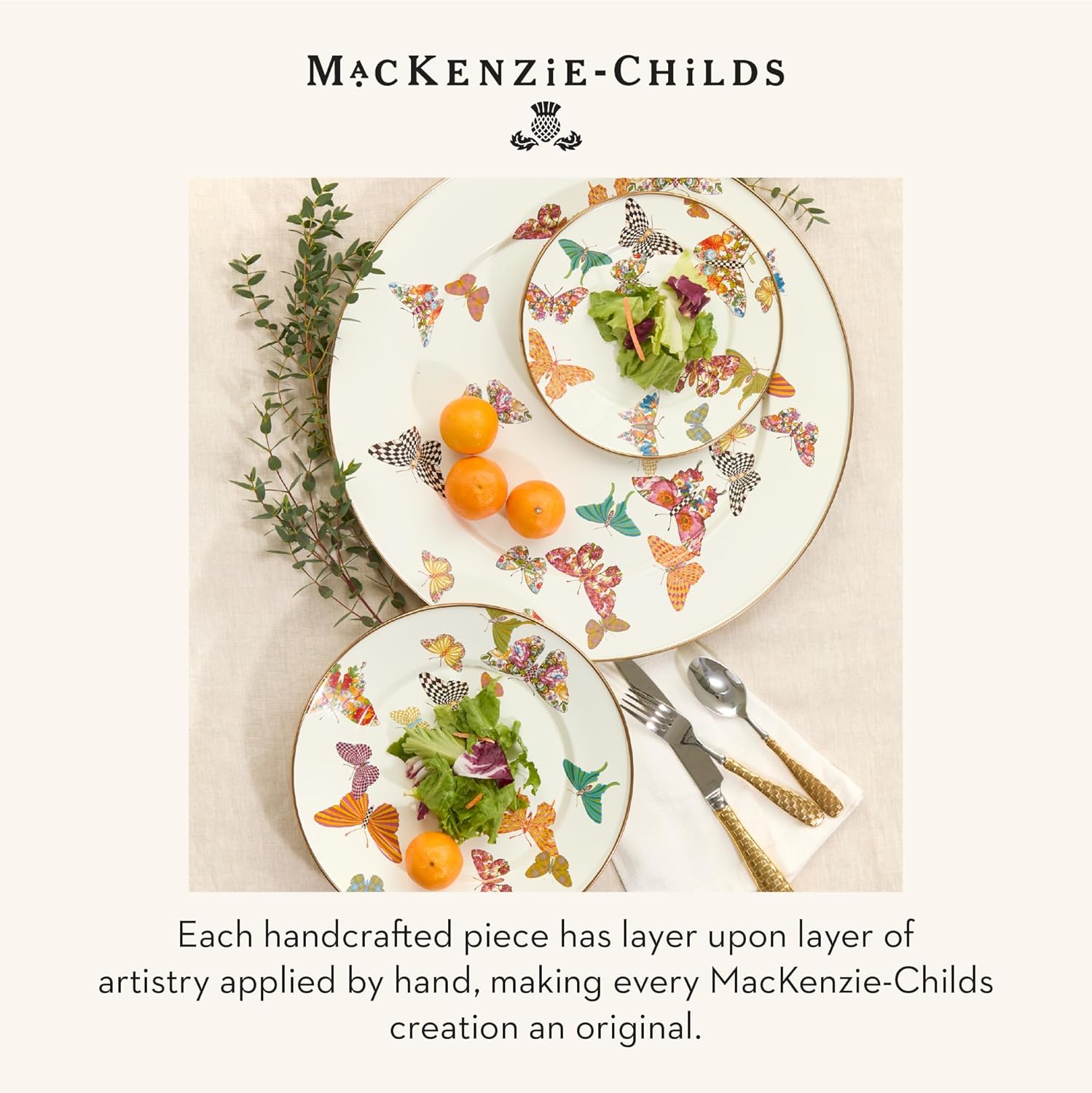 MACKENZIE-CHILDS Enamel Salad and Dessert Plate, Small Plate for a Dessert or Appetizer Dish, 8 Inches, Butterfly Garden