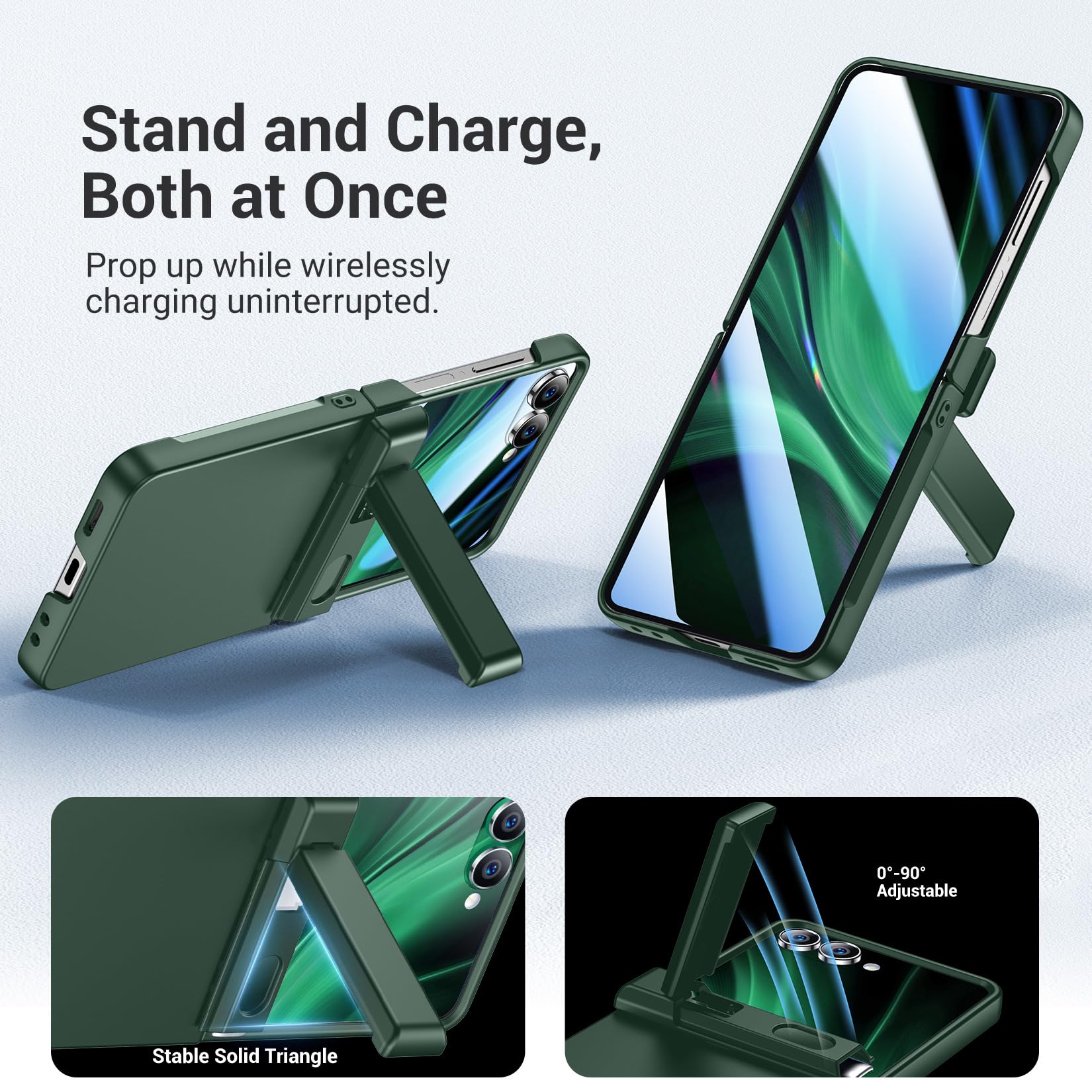 Custodia per Samsung Galaxy Z Flip 7 con protezione frontale integrata, cavalletto, protezione con cerniere, in policarbonato rigido, ultra sottile, antiurto, custodia protettiva per Galaxy Z