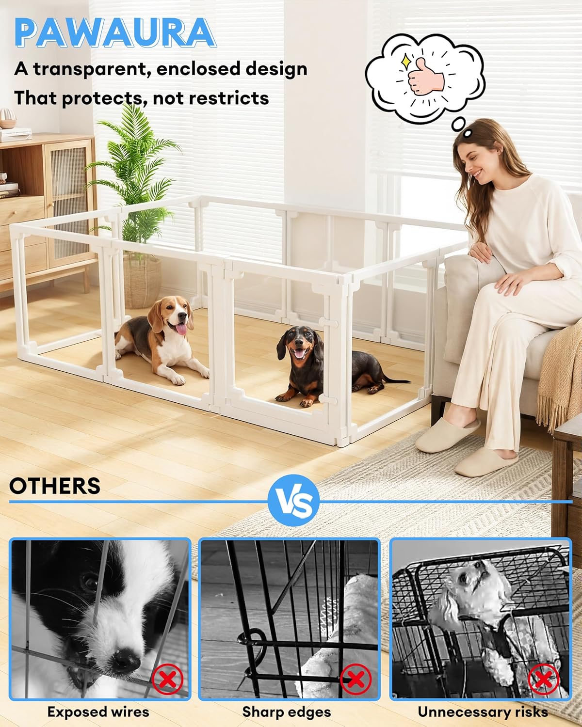 Acrylic Dog Playpen Extension Panels - 2 Pcs Clear DIY Fence Panels for Pet Playpen,Tool-Free Assembly,Detachable & Portable,for Separation/Size Modification