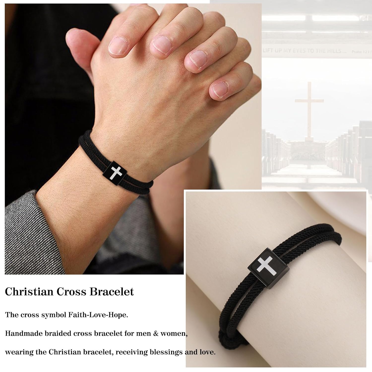 Christmas Gifts for Men, Cross Bracelet for Men Stocking Stuffers for Teens Baptism Christian Bracelet Handmade Braided Rope Jewelry Confirmation Catholic Religious Easter Baskt - Image 2