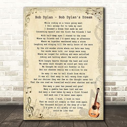 Póster artístico de pared con letra de canción de guitarra vintage de Bob Dylan's Dream