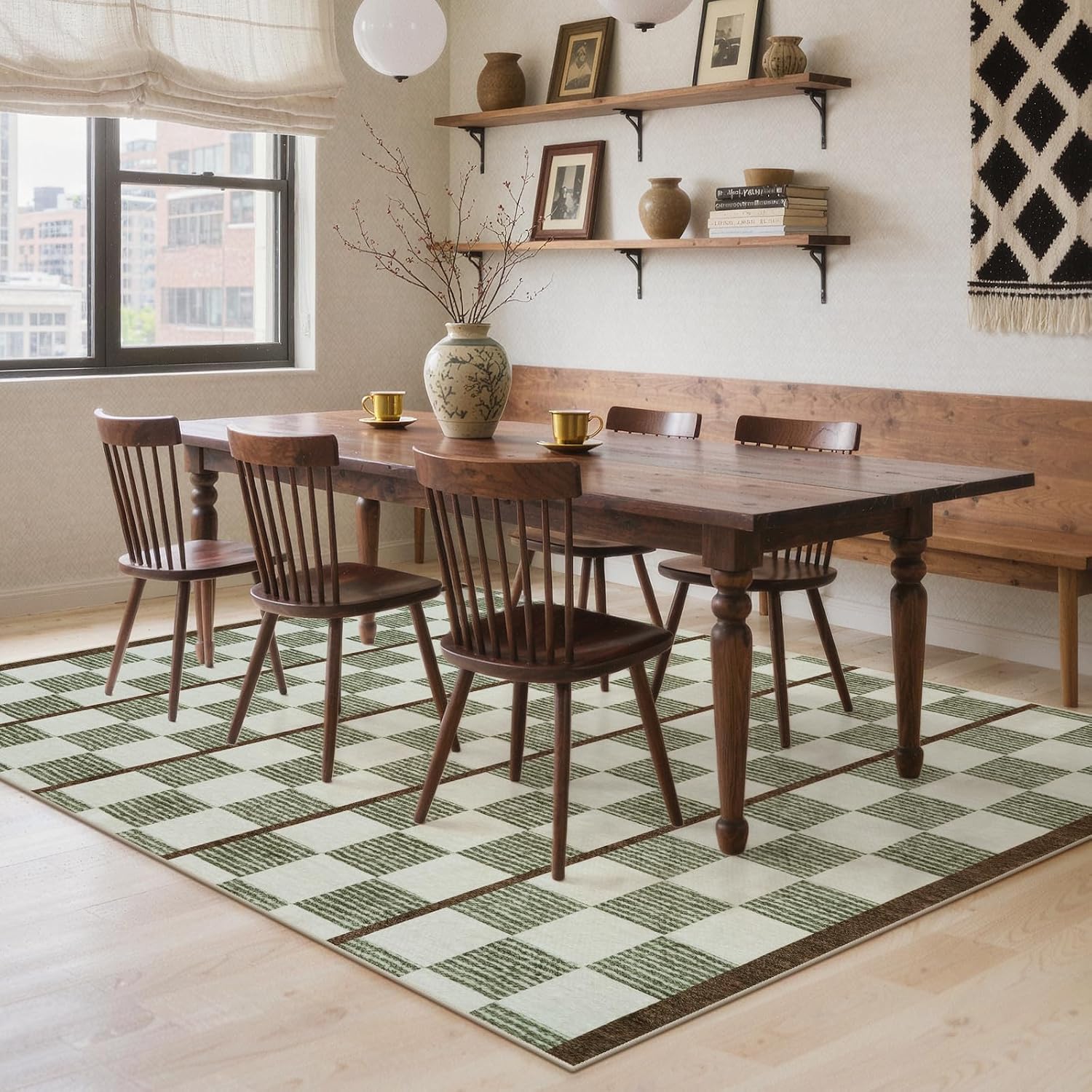 STARUIA Green Checkered Area Rug 5x7, Washable Geometric Plaid Rug for Living Room Non Slip Soft Modern Checkerboard Rug, Low Pile Carpet for Bedroom Nursery Dining Room Home Office (Green, 5'x7')