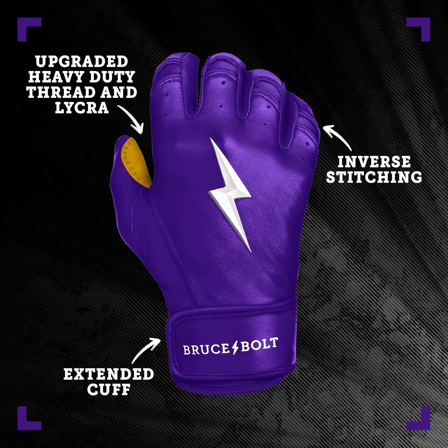 BRUCE BOLT Original Series Short Cuff Batting Gloves - Classic Edition - Solid Purple - Small