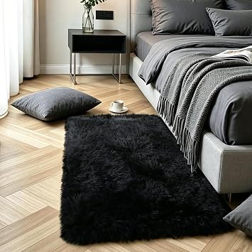 Black Fluffy Shag Rug, 2x3, Machine Washable Non Slip Plush Floor Carpet