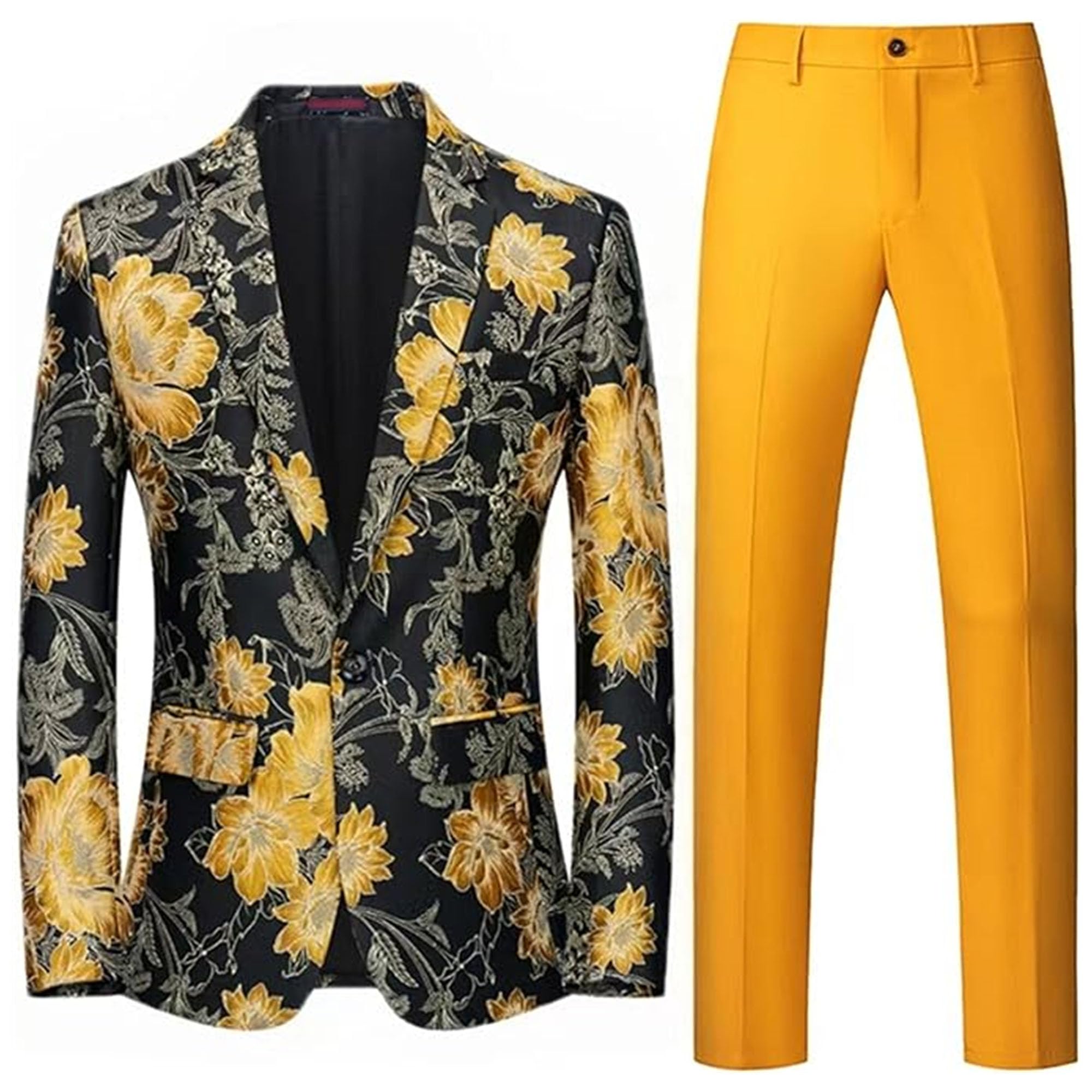 Mens 2 Piece Floral Dress Suit One Button Dinner Tuxedo Jacket & Pants Luxury Printed Wedding Blazer
