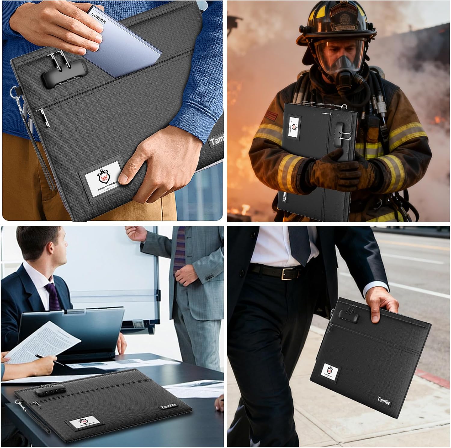 6400℉ Fireproof Document Bag with Lock, 15 x 12 inch Fireproof Money Bag 2 pockets with Zipper for Cash, Fire Safe Money Pouch Zipper for Important File,Valuables, Keys, Passports (Black) - Image 6