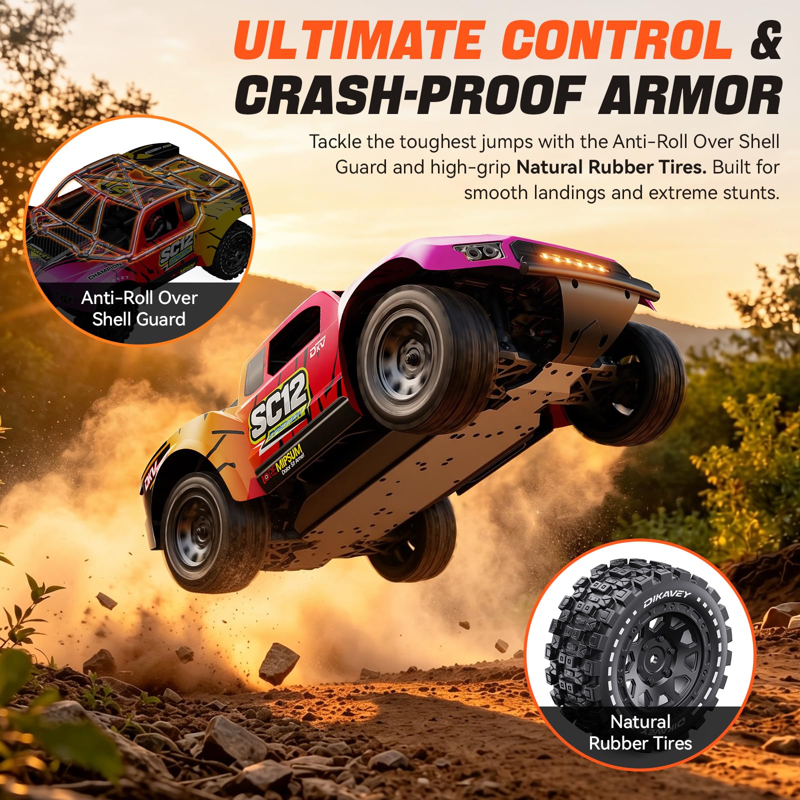 1/12 Brushless-Ferngesteuertes Auto (RTR), über 70 km/h, 4WD RC Short-Course Truck, RC Drift Car für Einsteiger, ausgestattet mit einem 3S 2200 mAh Akku, Geländereifen, geeignet für Erwachsene – ROT