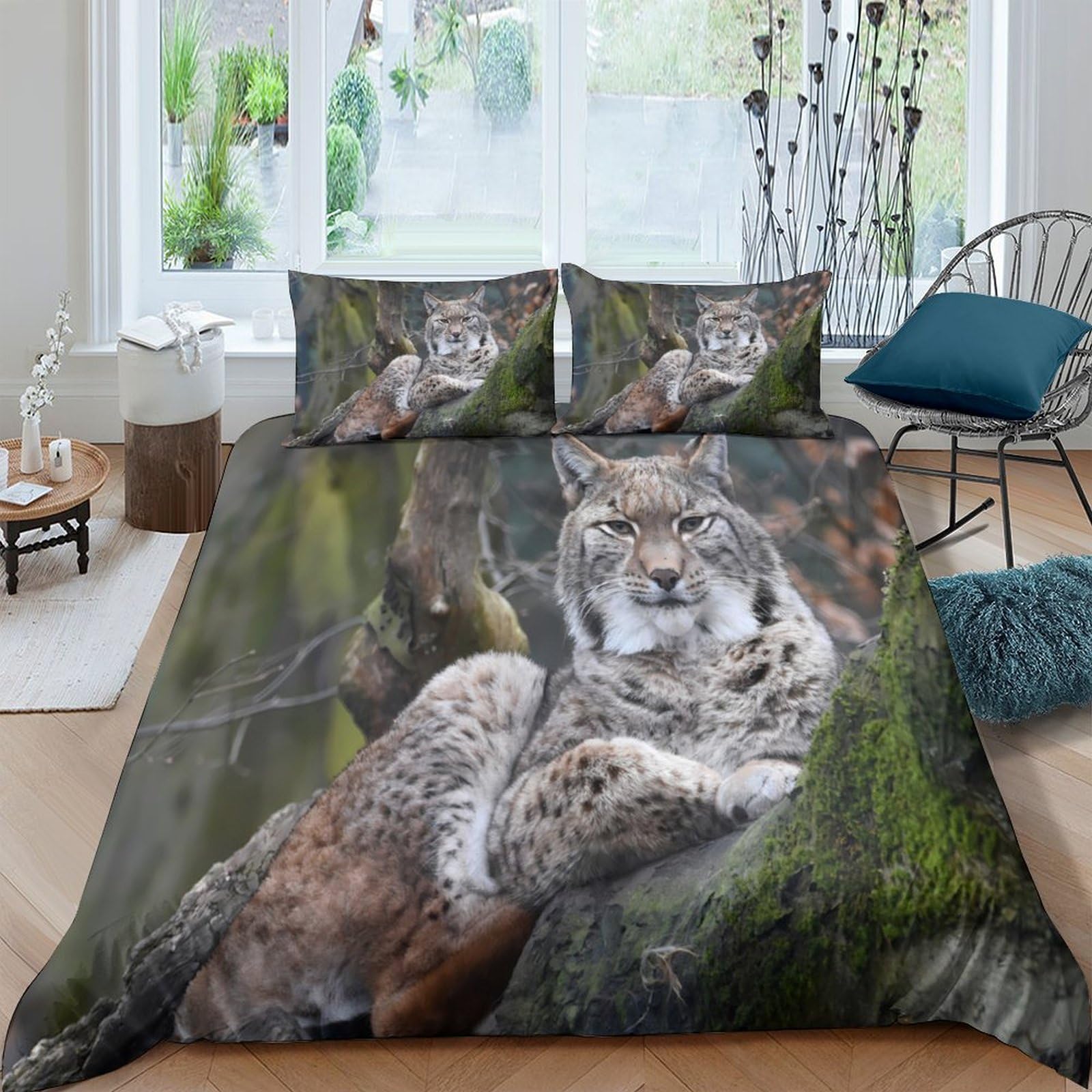 Ctjqhvkz Style-6 3D Printed Forest Lynx Fitted Sheet Microfiber Soft Decor Animal Pattern Mattress Cover For Bedroom Guest Room Single（135X200cm）