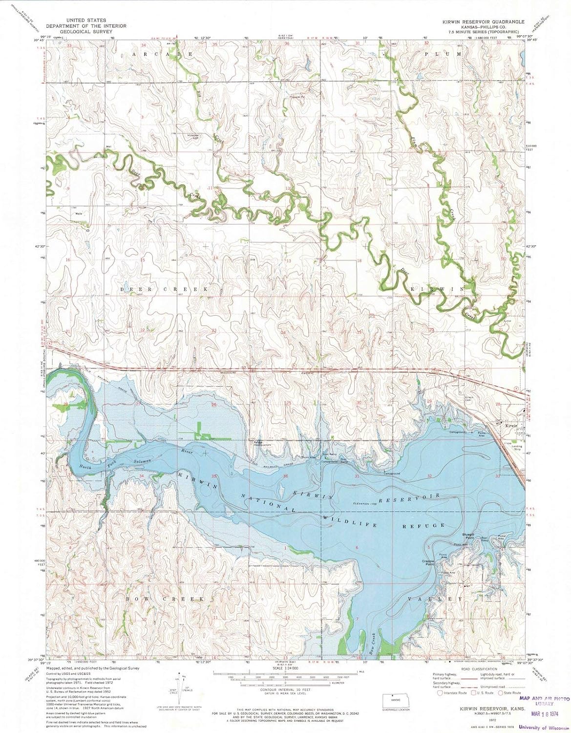 Kansas Maps 1972 Kirwin Reservoir, KS USGS Historical