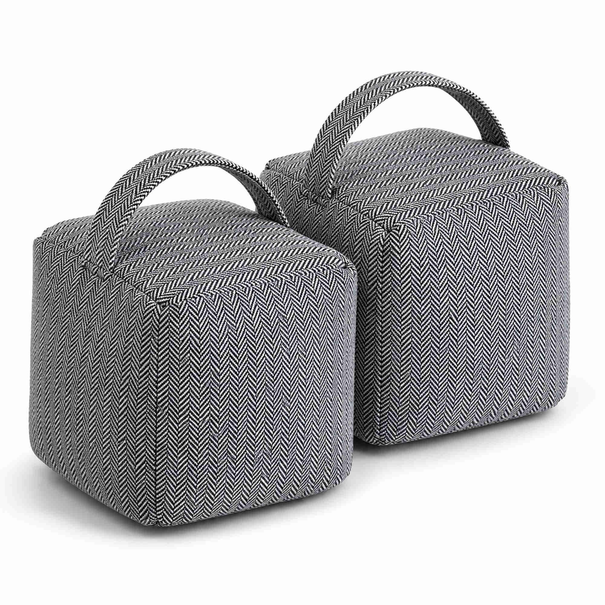 Oypla Pack of 2 Herringbone Fabric Heavy Weighted Cube Door Stops Stoppers with Handle