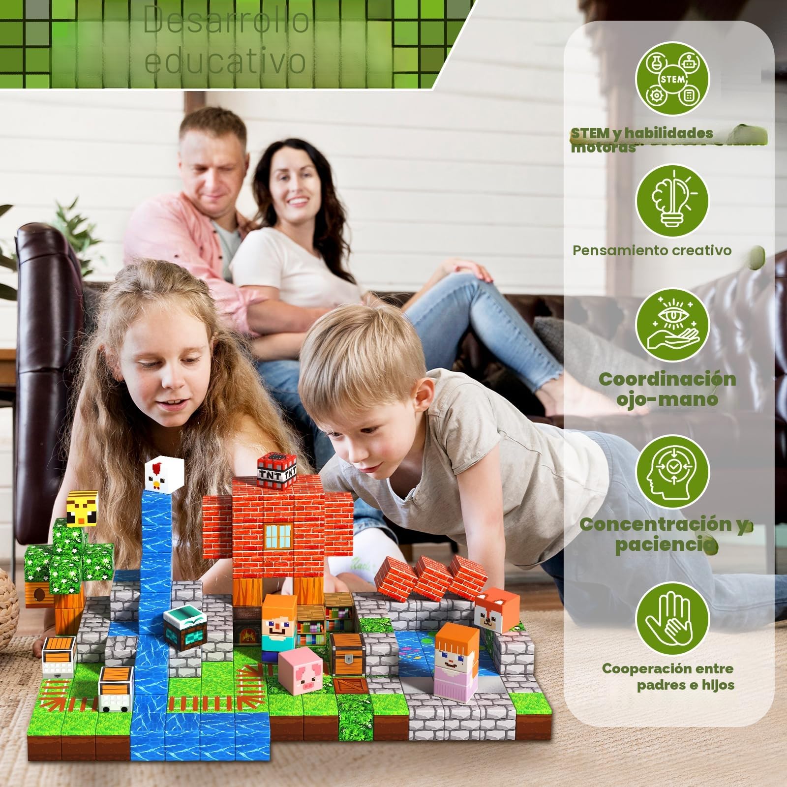 Goody King Bloques Magneticos Construccion Niños 200 Piezas - Magnetic Blocks con Temática de Bosque y Animales - Juguetes Montessori Construcciones Magneticas Niños para Niños y Niñas de 3 a 9 Años