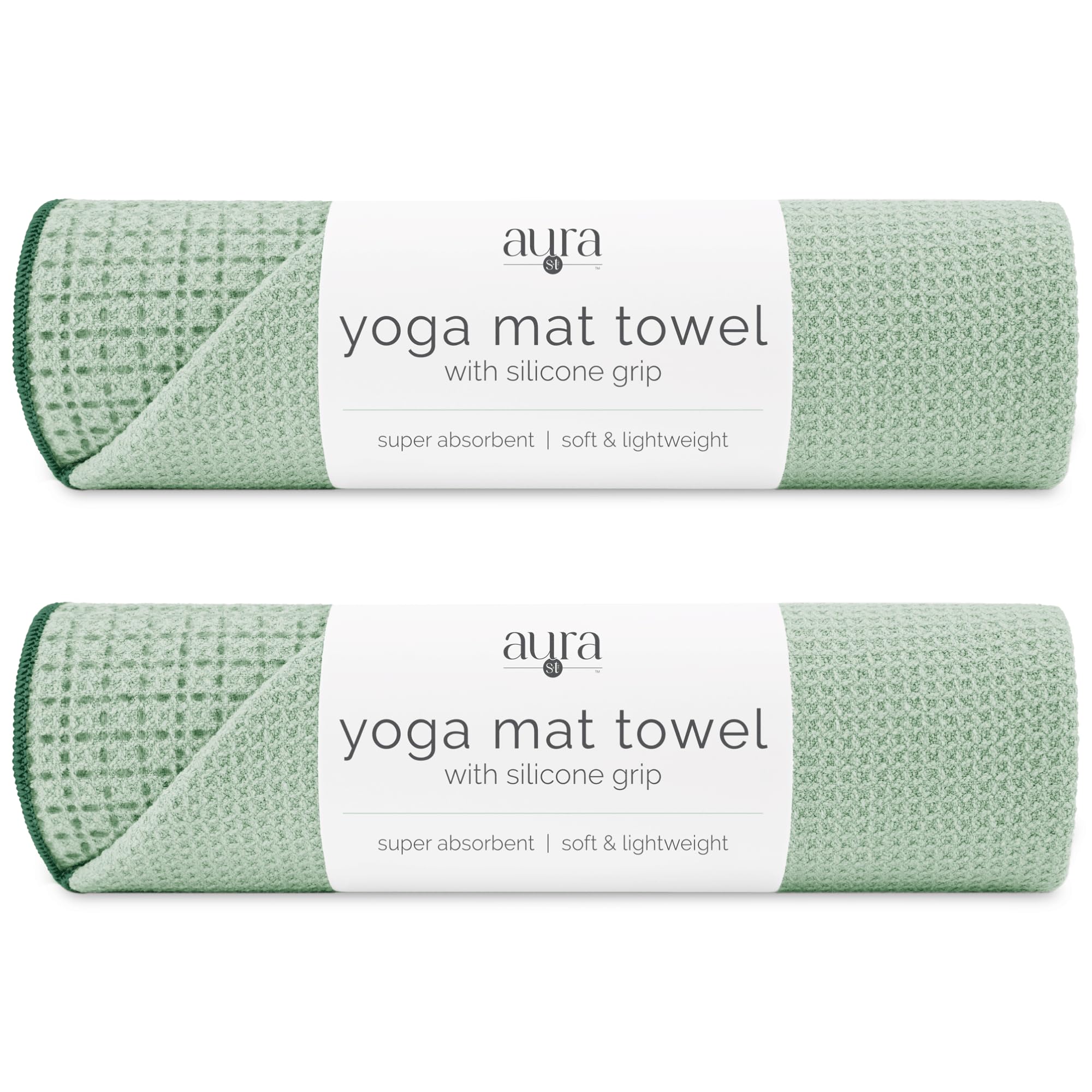 S&amp;T INC. Aura Microfiber Yoga Mat Towel with Grip, 2 Pack, 24" x 72", Green