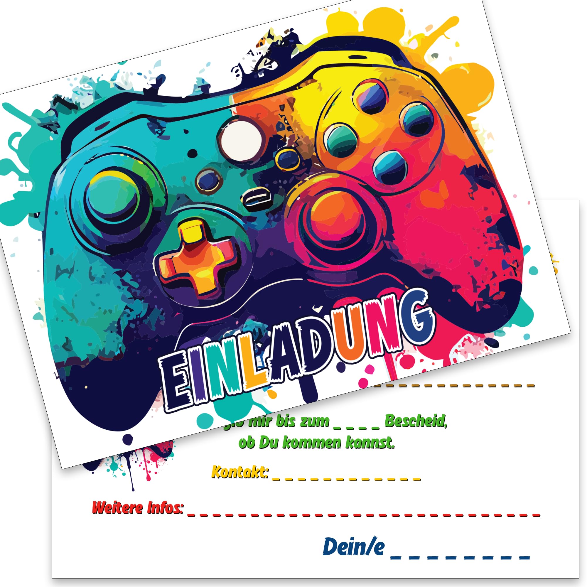 the lazy panda card company 15 Einladungskarten Kindergeburtstag Party: Gaming Geburtstagseinladungen Geburtstagseinladungen Kinder Mädchen Junge (Gaming)