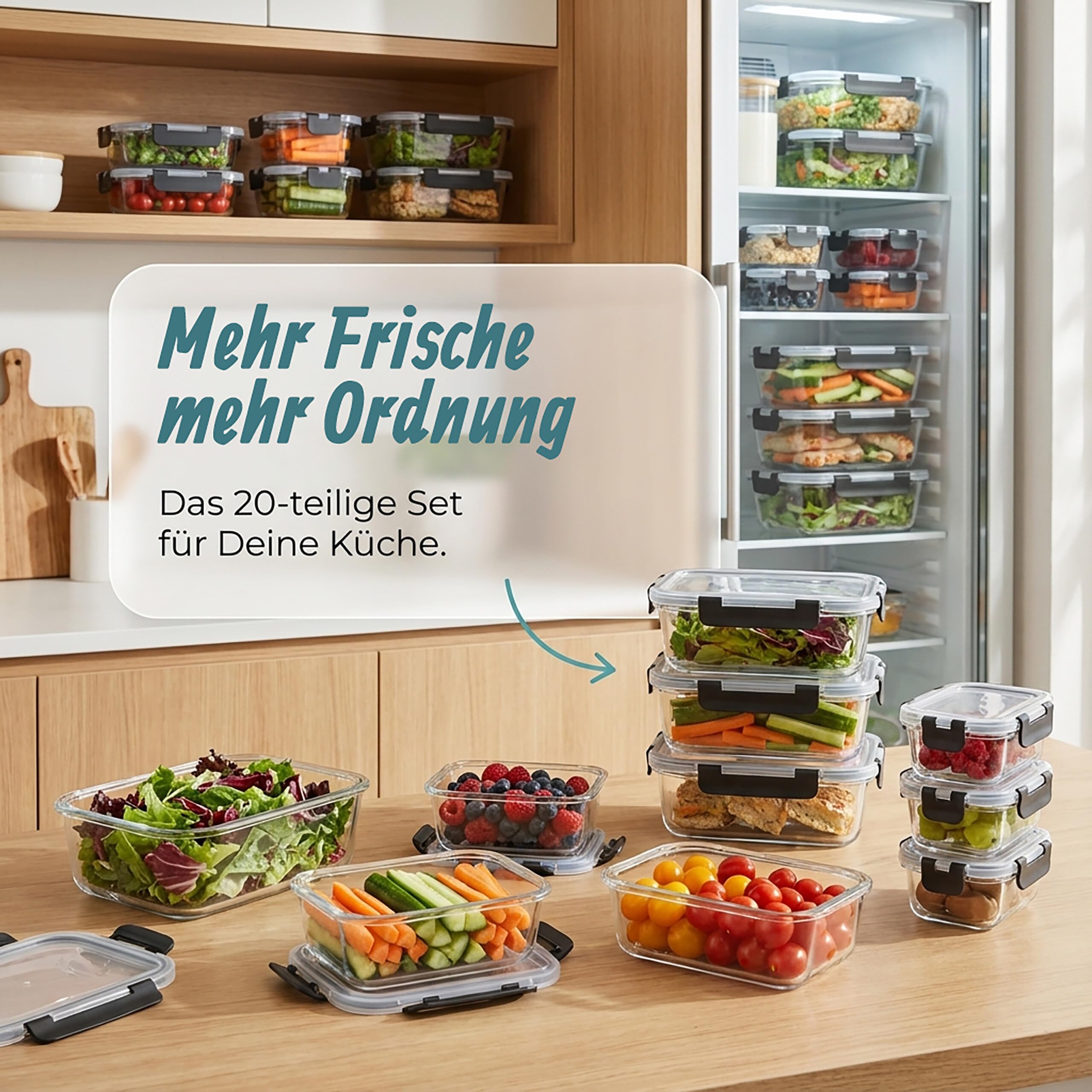 Relaxdays Glasbehälter mit Deckel, 10er Set, 2 Größen, Frischhaltedosen, luftdicht, Vorratsdosen stapelbar, transparent