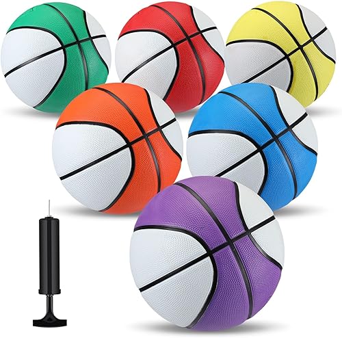 Miniatura 8 de Jenaai 6 Pelotas de Baloncesto de Goma Tamaño Oficial a Granel Pelotas Callejeras Multicolor Pelotas de Baloncesto con Bomba Juego de Baloncesto