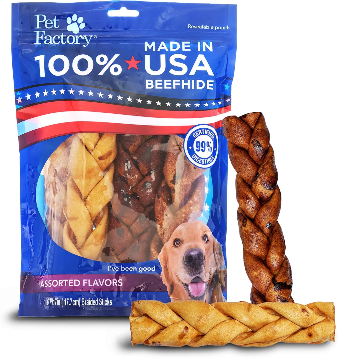 Pet Factory 100% Made in USA Beefhide 7″ Braided...