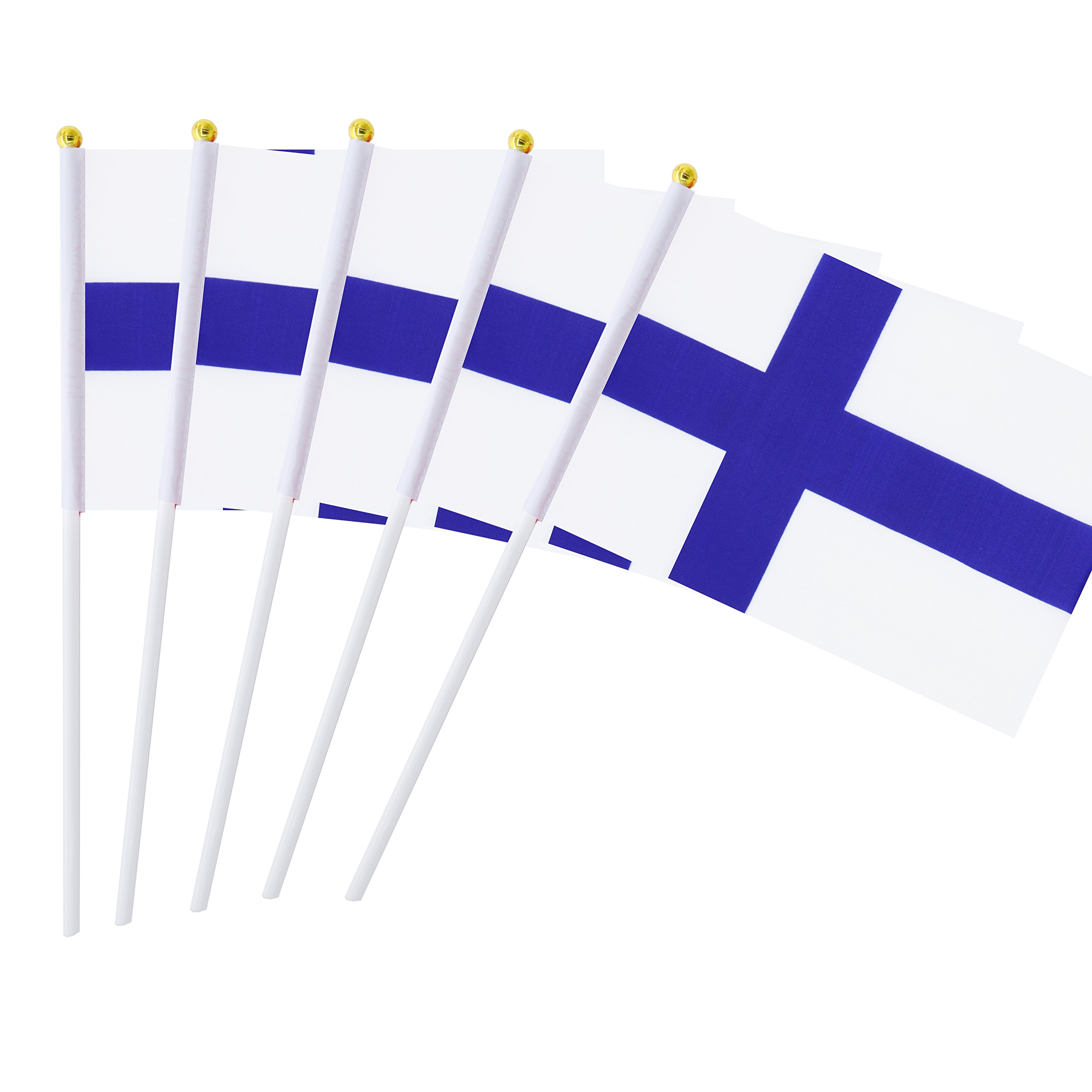 Hand Held Finland Flag Finns Flag Stick Flag Mini Flag 50 Pack Round Top National Country Flags, Party Decorations Supplies For Parades,World Cup,Sports Events,International Festival (8.2 "x 5.5")