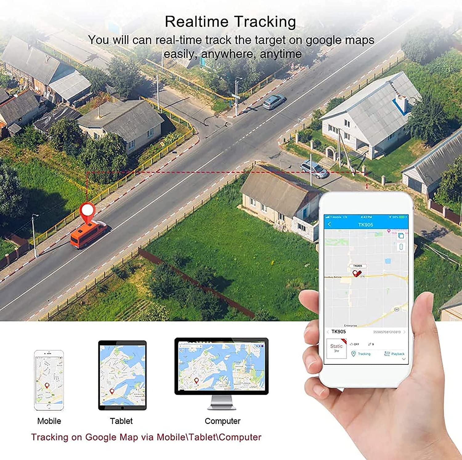 Localizzatore GPS per Auto Senza Abbonamento con APP GPS Tracker 120 Giorni Standby Impermeabile Magnete Potente e Batteria da 10000mAh con Geo-fence Smart Alarm TK915
