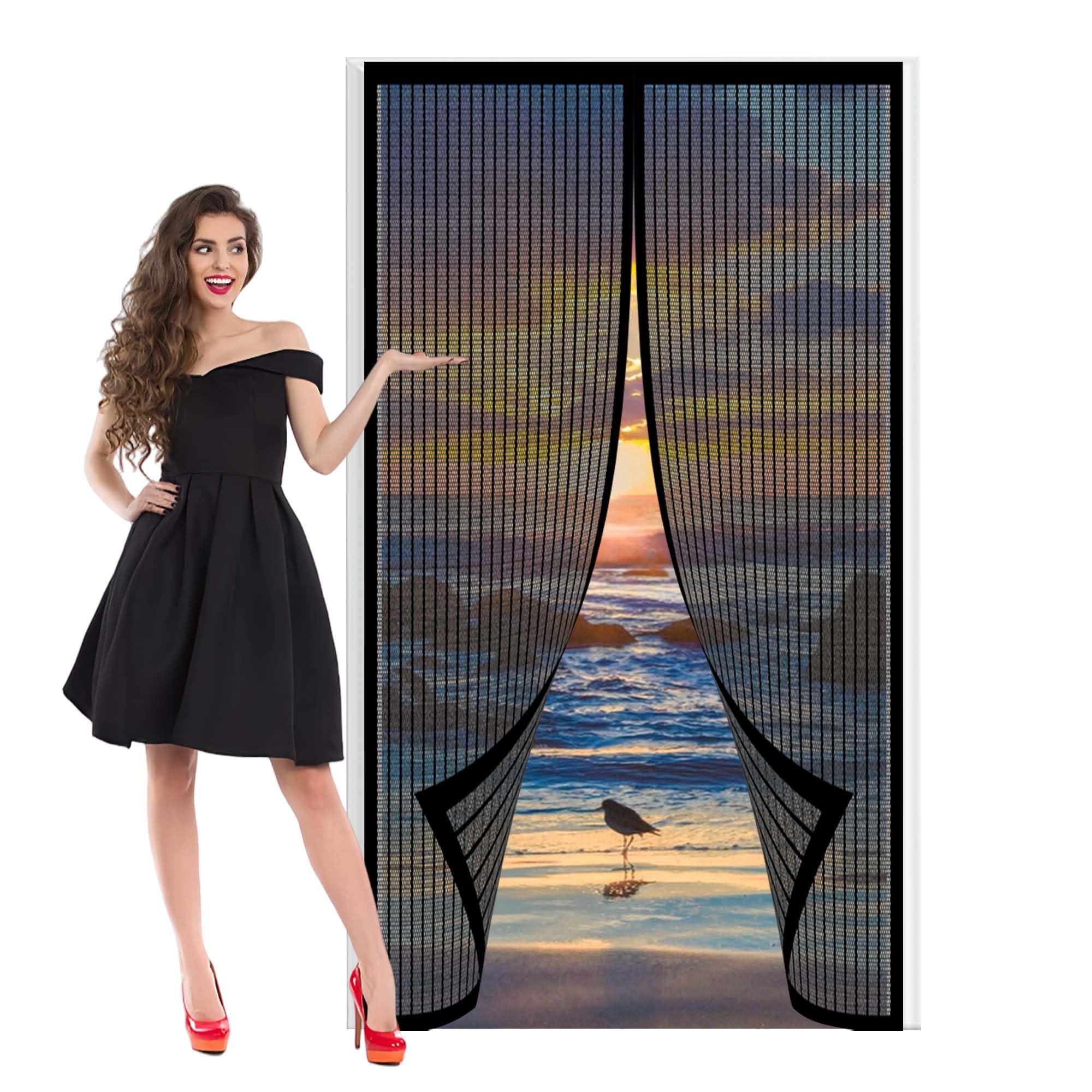 Taolitao Black Fly Screens For Doors 114 X 204 Cm Heavy Duty Mesh Screen Doors Magnets Easy To Install For Patio,