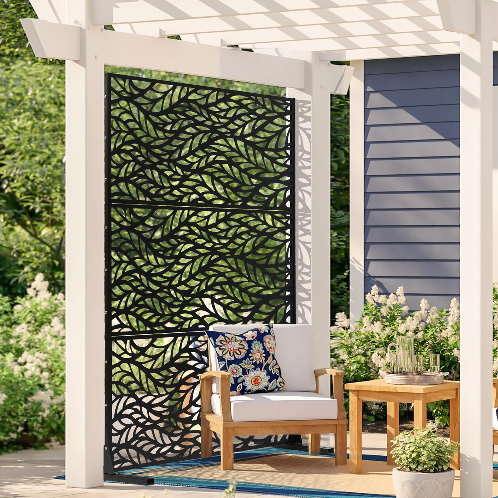 VEVOR Pannelli per Privacy in Metallo 120x50,8x183 cm Schermi Pannelli per Privacy all'Aperto, Fendivista Divisorio per Esterno Indipendente con Supporto, Recinzione Decorativa 3 Schermi da Giardino