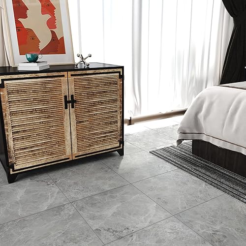 Miniatura 8 de CHICHOME Azulejos de piso de 12 x 12 pulgadas para despegar y pegar, azulejos de vinilo de mármol gris impermeables, extraíbles y autoadhesivos,