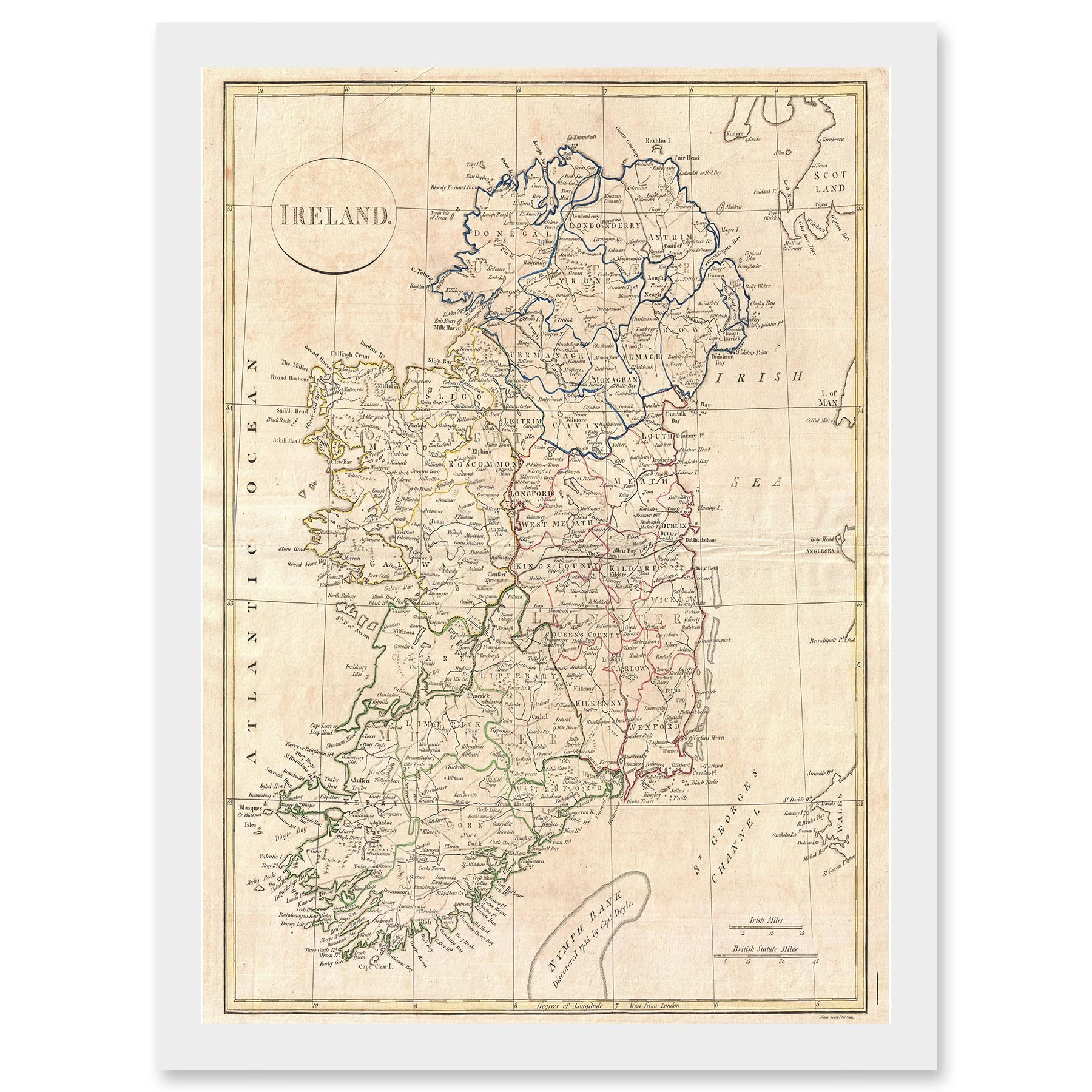 Artery8 Framed White A3 1799 Clement Cruttwell Map Ireland Vintage Artwork Framed A3 Wall Art Print