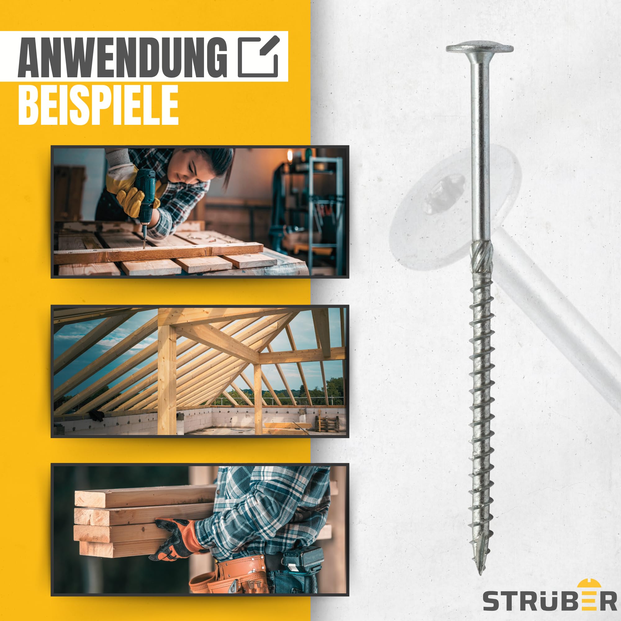 STRÜBER Viti per legno a testa piatta Torx (6x30 mm / 100 pezzi / TX30) - per costruzioni di tetti, travi, carpenteria, truciolato - Acciaio zincato bianco - Punta Torx inclusa