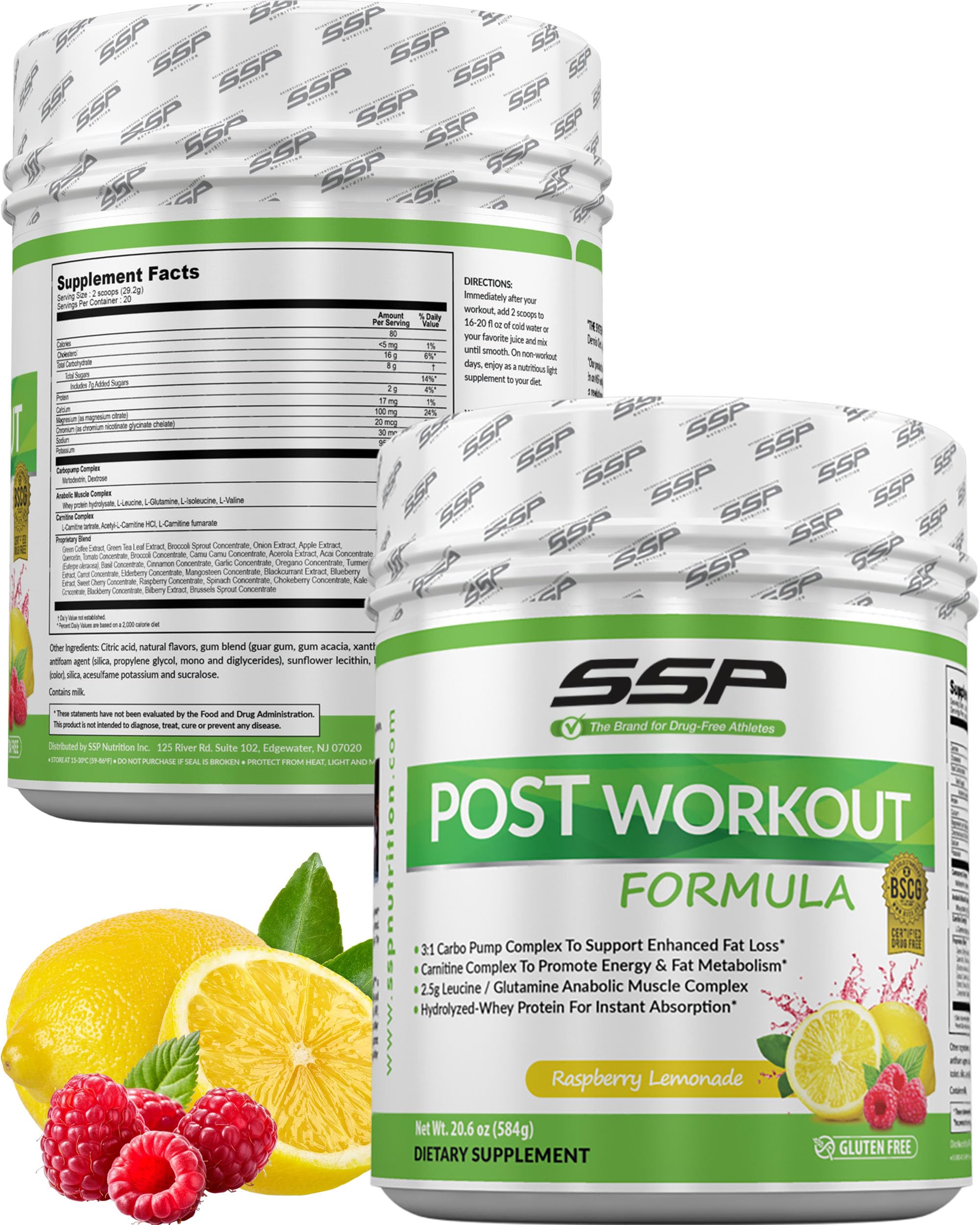 Polvo de recuperación post-entrenamiento SSP - Bebida de hidrolizado de proteína de suero y BCAA - Suplemento deportivo estándar BSCG - Sabor a limonada de frambuesa