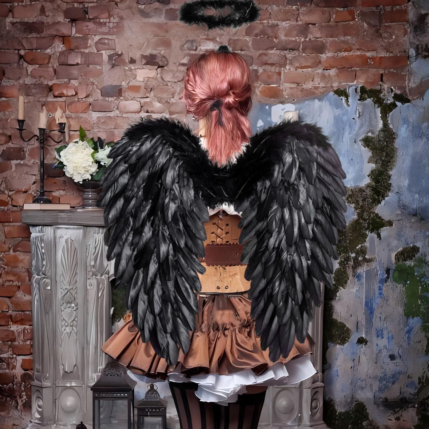 YeahBoom 60 cm, Ali D'angelo Nere Con Alone, Costume Per Donne E Ragazze, Feste Di Carnevale, Travestimento
