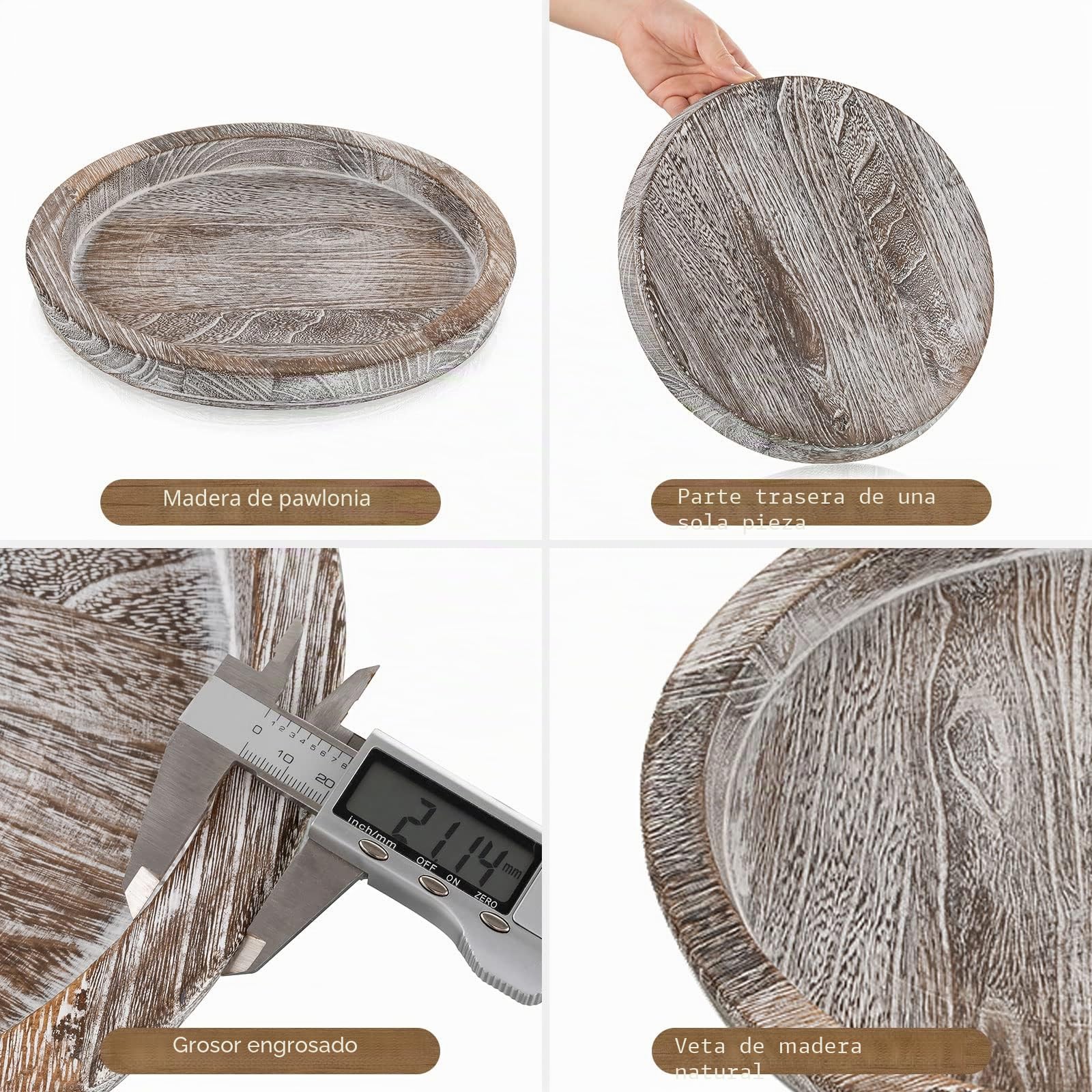 Hanobe Bandeja de Madera para Portavelas Redonda Decorativa Rústica para Mesa de Granja