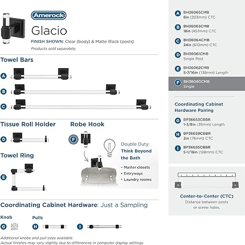 Miniatura 4 de Amerock BH36060CMB  Gancho individual para bata color negro transparentemate  Toallero de 2-1516 pulgadas (2.953 in) de longitud  Glacio  Gancho