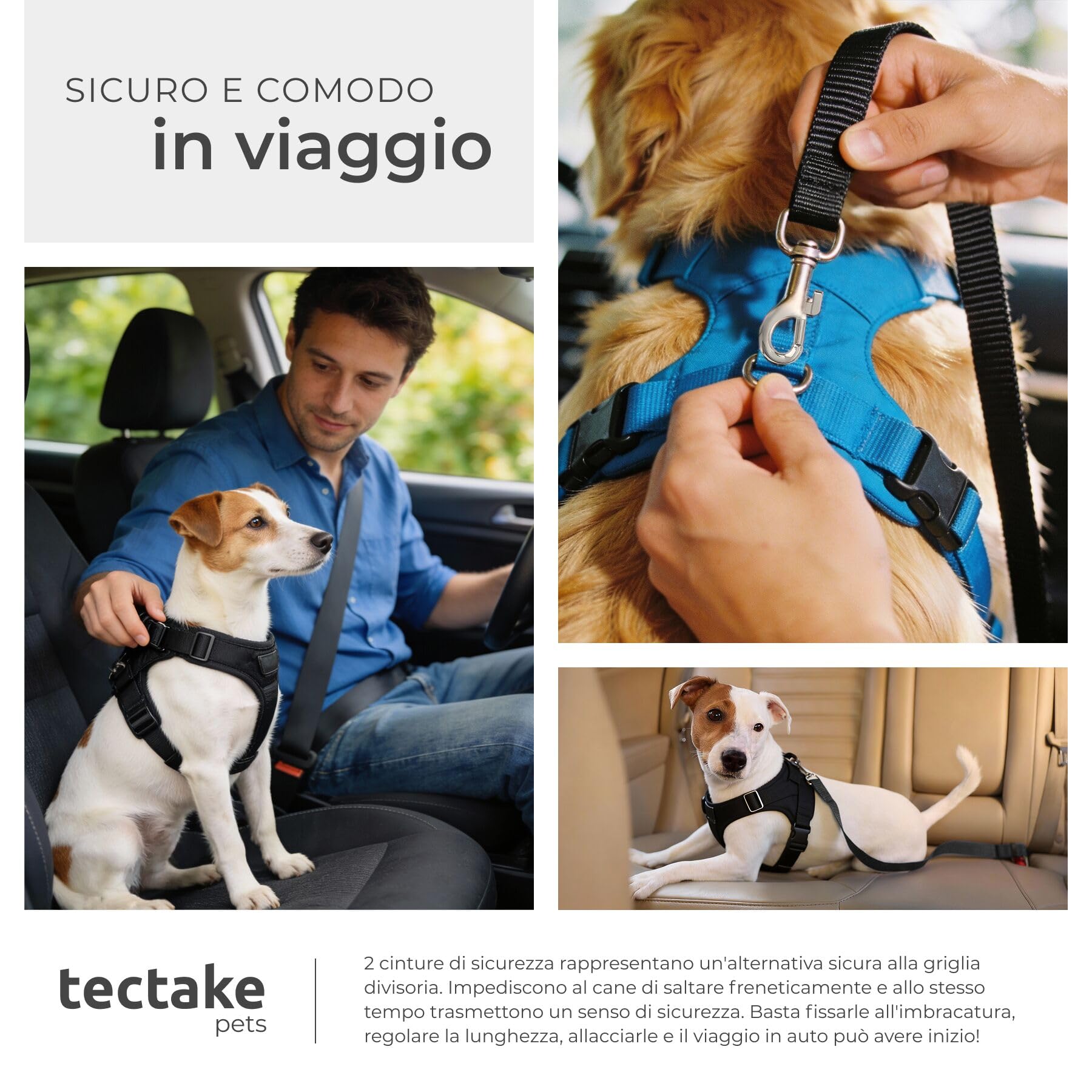 tectake® Griglia di Protezione per Cani Universale in Acciaio, Divisorio di Sicurezza per Cani Regolabile in Larghezza 91,5–154 cm, Rete Auto per Cani Universale con Sistema ad Incastro e 2 Cinture